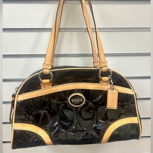 COACH: F20065 Peyton Black Embossed Patent Leather Satchel Bag